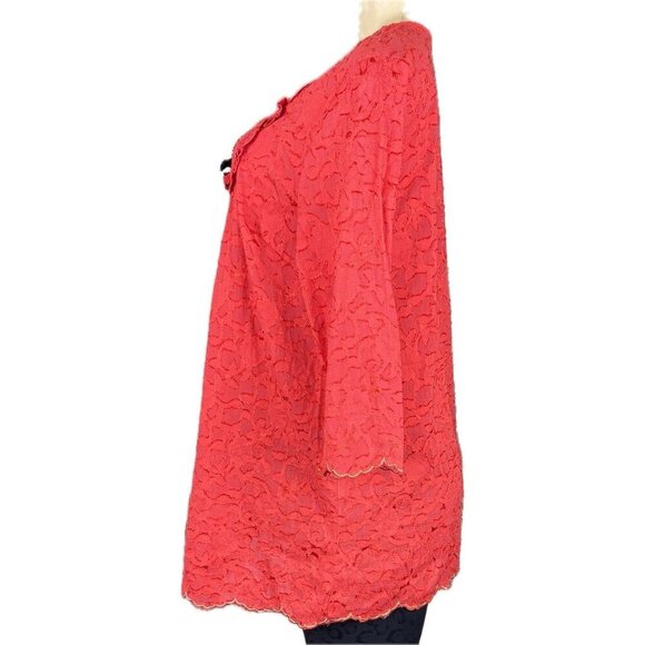 Denim 24/7 12W Orange Embroidered Detail Crew Beaded Fringe 3/4 Sleeve Blouse - Picture 5 of 6